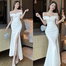 气质 开叉包臀礼服长裙时尚 车模一字肩晚装 女K歌沐足会所工衣修身