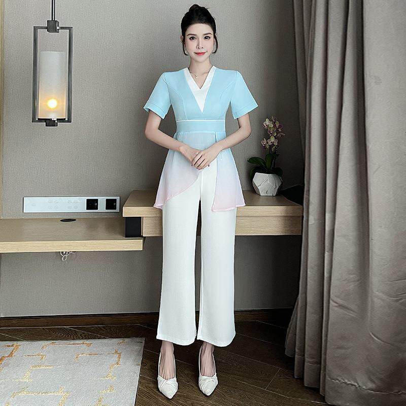 2025冬季新款spa采耳推拿时尚显瘦足浴按摩会所技师长裤套装1382