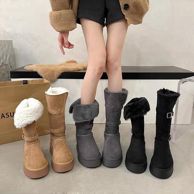 皮毛一体雪地靴女冬2025年新款高筒可折翻两穿加厚保暖棉鞋高筒靴