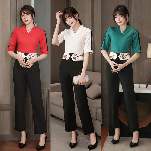 新款美容工作服足浴足疗技师服中式风时尚气质套装女1283款
