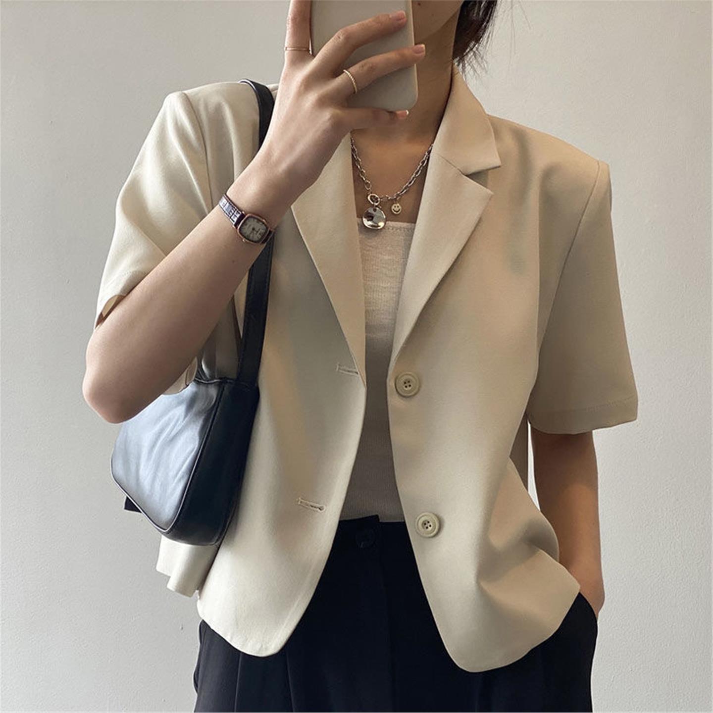 时尚短袖西装外套女2025夏季薄款韩版新款垂感短款休闲小西服上衣