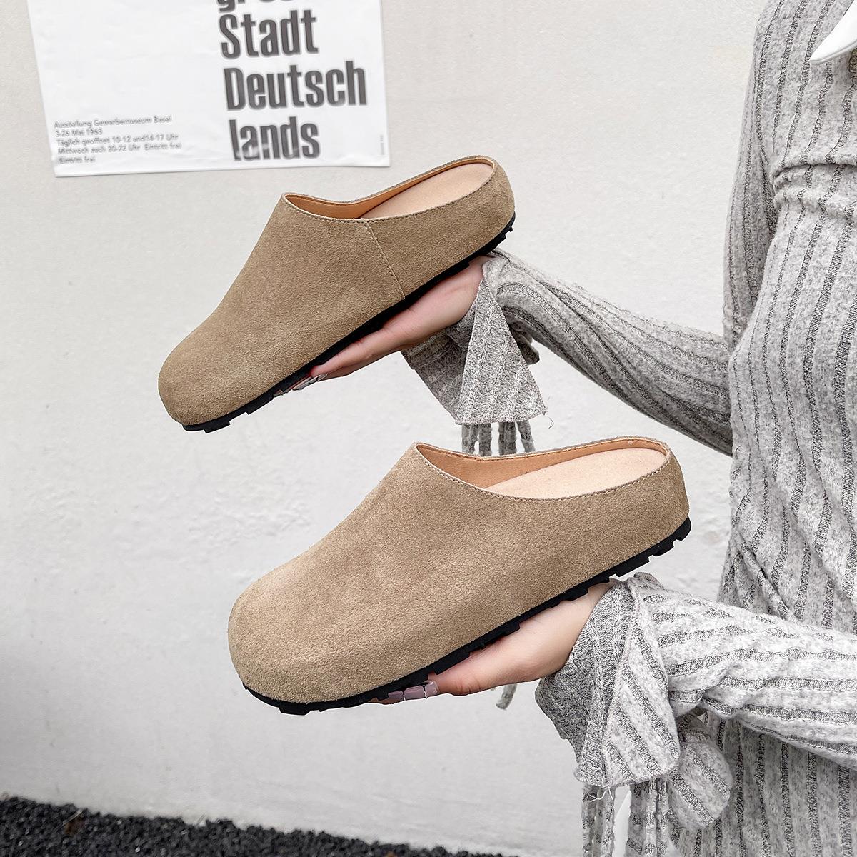 959-19真皮包头勃肯半拖鞋女懒人一脚蹬厚底博肯单鞋女