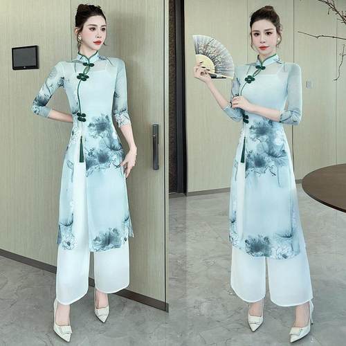 中国风新中式古典舞旗袍飘逸女足浴足疗技师工作服柔式按摩-1513