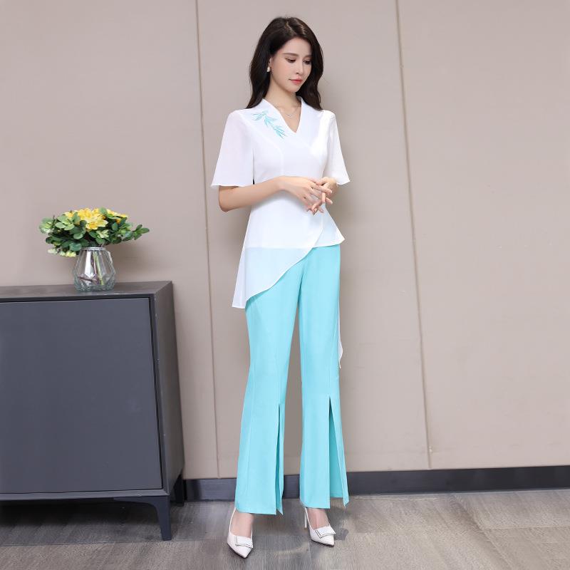 22981新品足浴按摩技师工作服女足疗店养生馆SAP套装短袖气质工衣