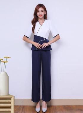 22887春夏新款足浴足疗气质工作服女美容师技师SPA养生馆套装短袖