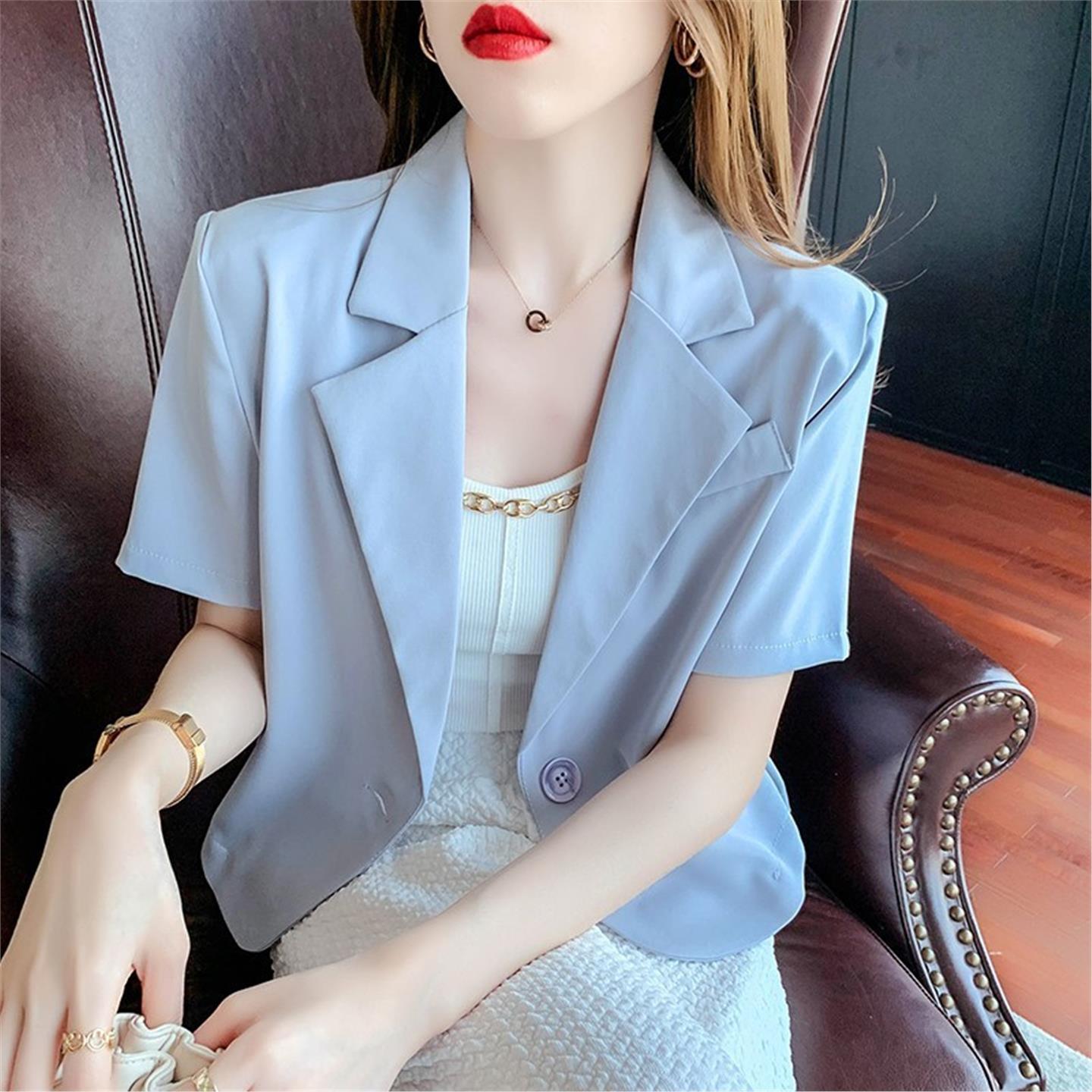 短袖小西装外套女夏2025新款设计感薄款时尚休闲西服短款上衣网红