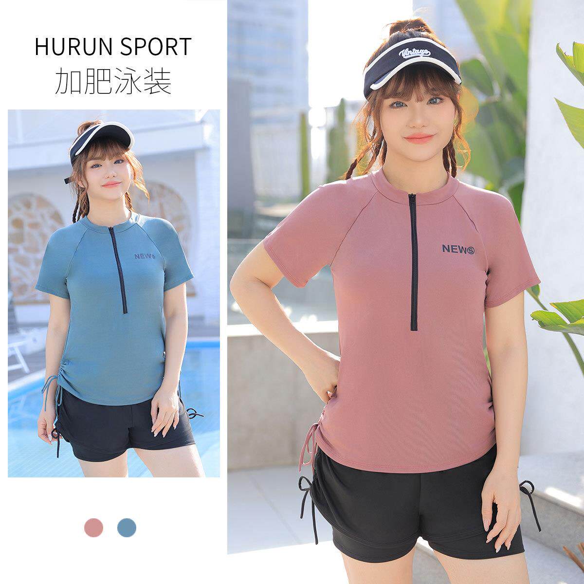 大码游泳衣分体式胖mm180斤泡温泉显瘦遮肚微胖女孩短袖加肥保守