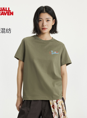 北极狐 26春夏女士棉麻混纺短袖T恤 纯色印花舒适透汽 012612034