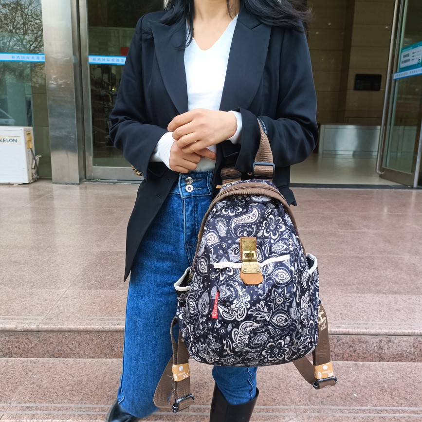 双肩包女ins超火大容量帆布牛津布时尚2023新款印花网红旅行背包