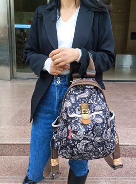 双肩包女ins超火大容量帆布牛津布时尚2023新款印花网红旅行背包
