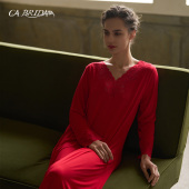 BRIDA 法式 嘉德丽亚 红 新品 明媚红莫代尔V领长袖 睡裙O1201