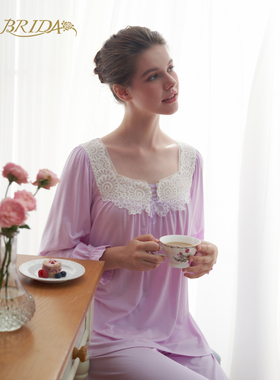 CA BRIDA【微甜时光】爆款推荐法式莫代尔裸感长袖家居睡衣套L811