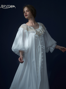 CA BRIDA【金色时光】法式复古拉夫领经典棉长款睡袍送内裙M817D1