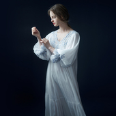 经典 复古蕾丝V领皱棉长睡裙M702C1 新品 法式 BRIDA 青花雅韵