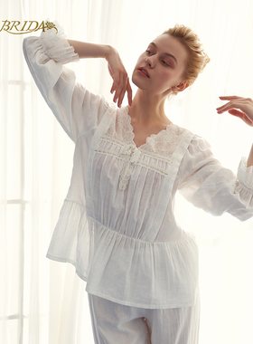 CA BRIDA【白睡裙】推荐法式复古蕾丝花边白棉家居亲肤睡衣套K805