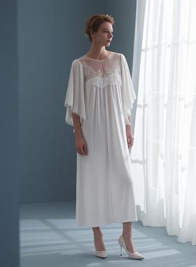 CA BRIDA【美人】推荐女柔软莫代尔蕾丝夜礼服裸感圆领睡裙MC305C