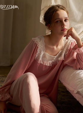 CABRIDA【漫时光】法式宫廷复古秋冬新品棉绒长袖家居套装P901AB1