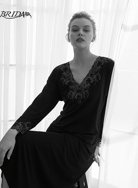 CA BRIDA【金玫瑰】四季推荐裸感睡眠莫代尔V领法式长睡裙K812C1