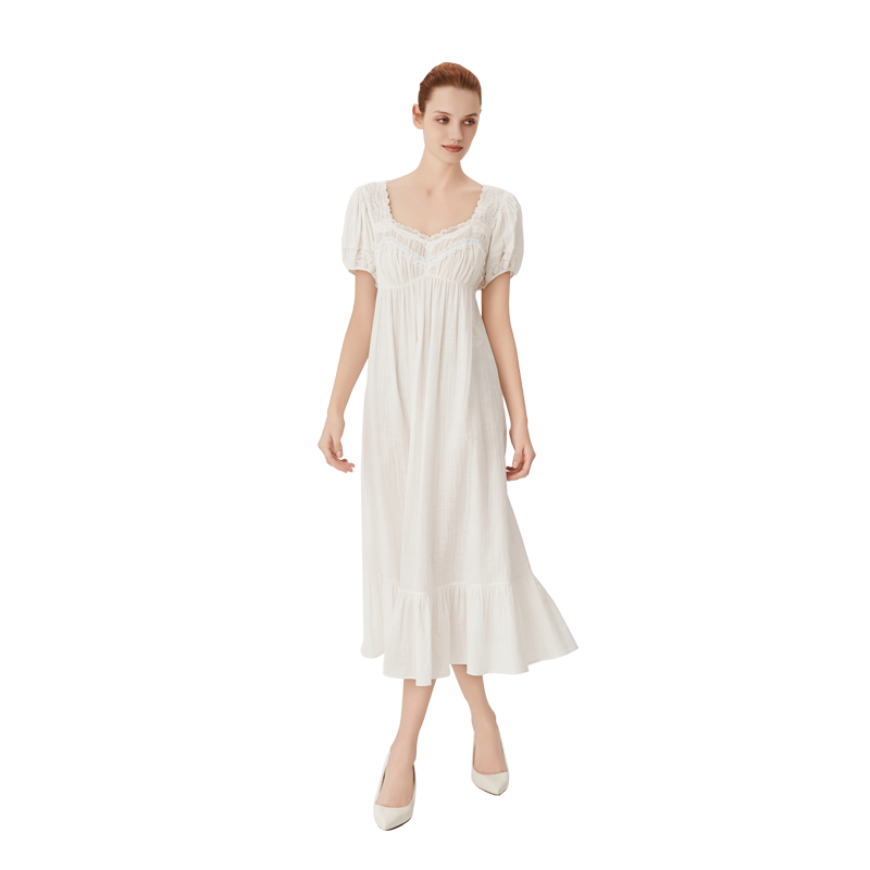 CA BRIDA【白睡裙】春夏新品法式复古风格短袖棉睡裙O313