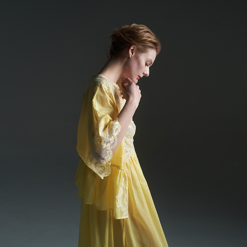 嘉德丽亚纯棉双色蕾丝法式两件套