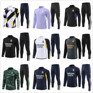 2324赛季皇马球衣赛前热身出场服男成人儿童足球服长袖训练服套装