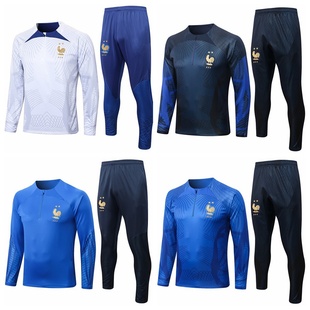 2223法国国家队姆巴佩球衣赛前热身出场服男子长袖足球训练服套装