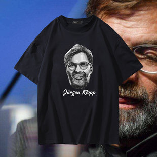 克洛普纯棉短袖足球运动T恤夏男女宽松透气印花衣服休闲圆领半袖