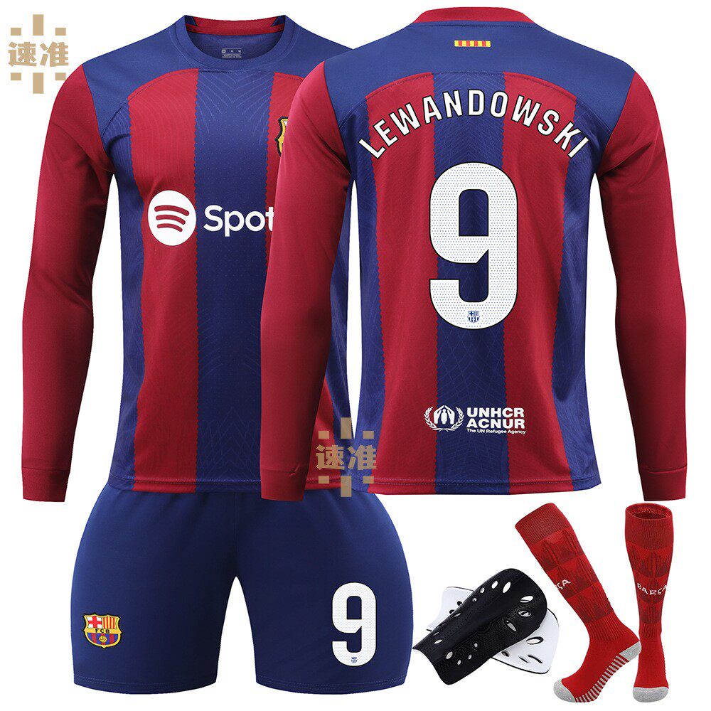 2324巴萨主场长袖球衣9号莱万10梅西6加维菲利克斯足球服套装定制