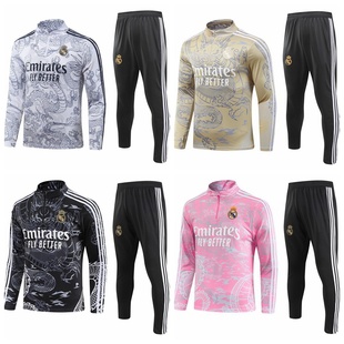 2324皇马龙纹版赛前热身出场服成人儿童半拉链长袖足球训练服套装