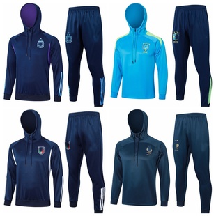2425阿根廷巴西法国意大利半拉链连帽出场卫衣长袖足球训练服套装