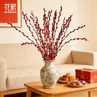 花彩银柳真花鲜枝客厅摆件腊梅花切枝春节年宵花室内装饰新年氛围