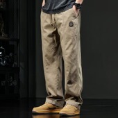 胖子直筒复古运动拼接长裤 纯棉工装 子 秋冬季 宽松加大码 休闲裤 男士