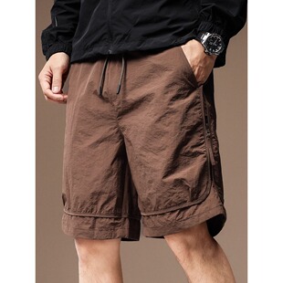 胖子纯色速干五分裤 夏季 男户外潮流休闲宽松大码 侧拉链短裤 薄 工装