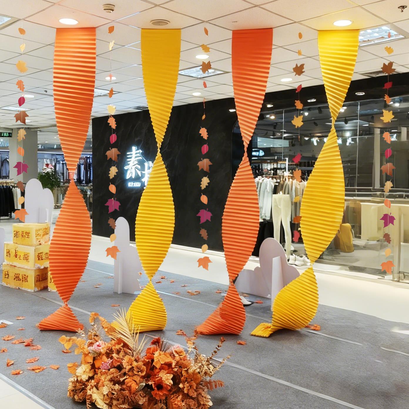 中秋秋天布置中式折纸瓦楞纸节日婚庆婚礼现场背景喜庆橱窗波浪