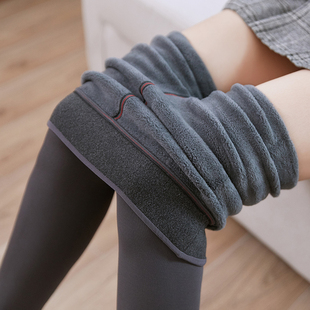 踩脚袜子九分一体棉裤 烟灰色微压保暖连裤 女冬季 加绒加厚打底裤