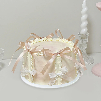 2025网红新品芭蕾风仙女丝带蝴蝶结奶油仿真生日蛋糕模型拍照道具