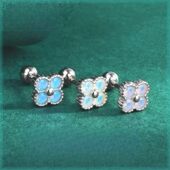 韩版 极光锆石耳骨钉甜美小清新四叶草拧螺丝耳饰品气质