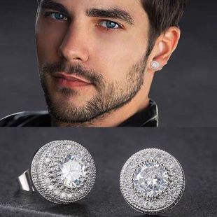 韩版 925银银锆石满圆形耳钉ins小众男女嘻哈 Earrings Zircon