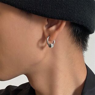 合金耳饰 镶钻吊坠银色黑色冷淡风耳钉个性简约男耳环高级感潮流