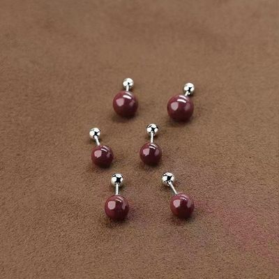 朱砂耳骨钉女银针紫红高级感新款火爆螺丝拧扣养耳洞耳钉耳饰