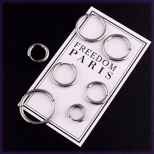 钛钢皮质耳饰 日韩小圆圈耳扣时尚钛钢耳环男女圈圈耳圈潮饰品