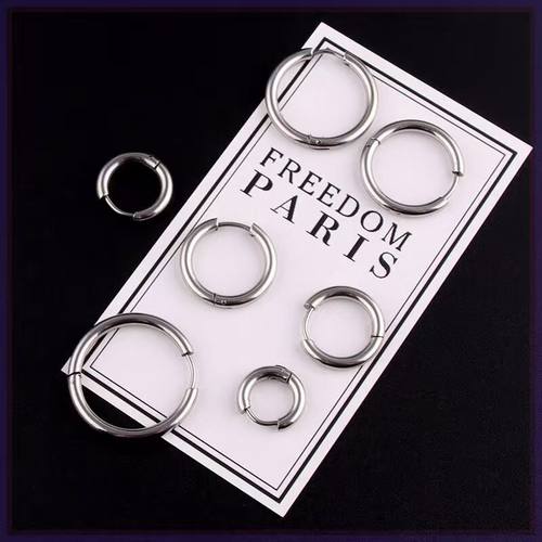 钛钢皮质耳饰 日韩小圆圈耳扣时尚钛钢耳环男女圈圈耳圈潮饰品