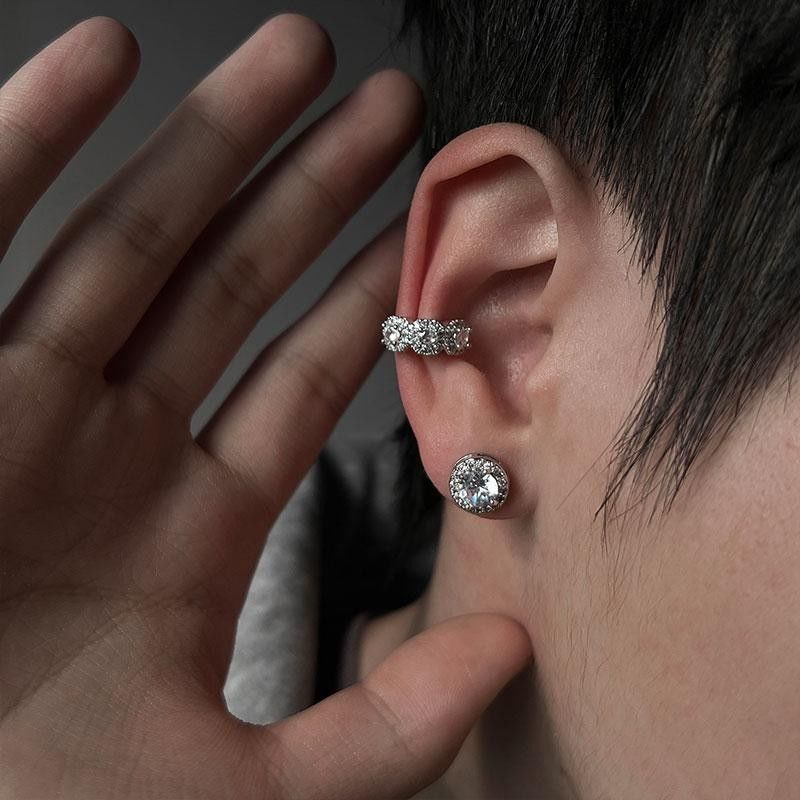 合金耳饰 冰糖满钻耳骨夹单只无耳洞耳饰铜合金锆石耳钉欧美小众