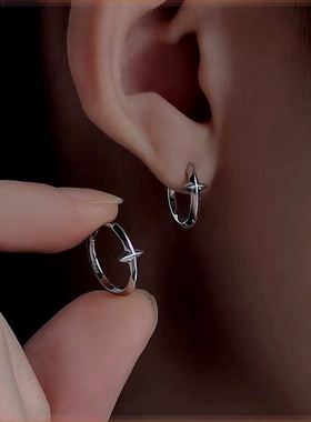 kamianger x sidereal 联名卫星银耳环 925银椭圆短耳针中性银饰