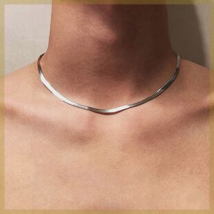 钛钢项链基础款 不掉色健身蛇骨颈链男女素链子亮面嘻高级感
