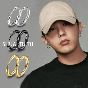 钛钢耳饰 耳钉男单只潮流个性男款嘻哈朋克街头简约男士黑色耳环