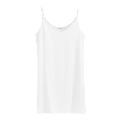 仿真丝绸缎中长款白色吊带连衣裙