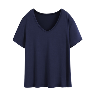 V领基础打底衫宽松显瘦大码大领口上衣薄内搭白色莫代尔短袖T恤女