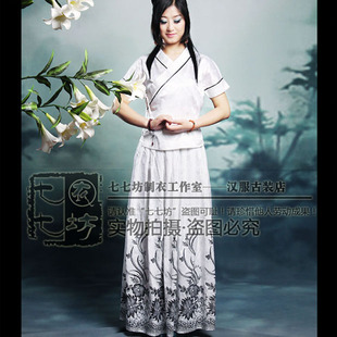 七七坊改良汉服元素汉韵夏装新中式古风交领短袖长裙淑女花间集