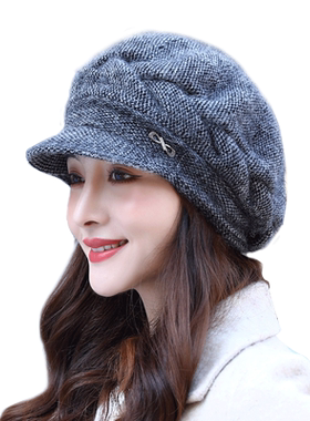 帽子兔毛女百搭鸭舌帽冬季